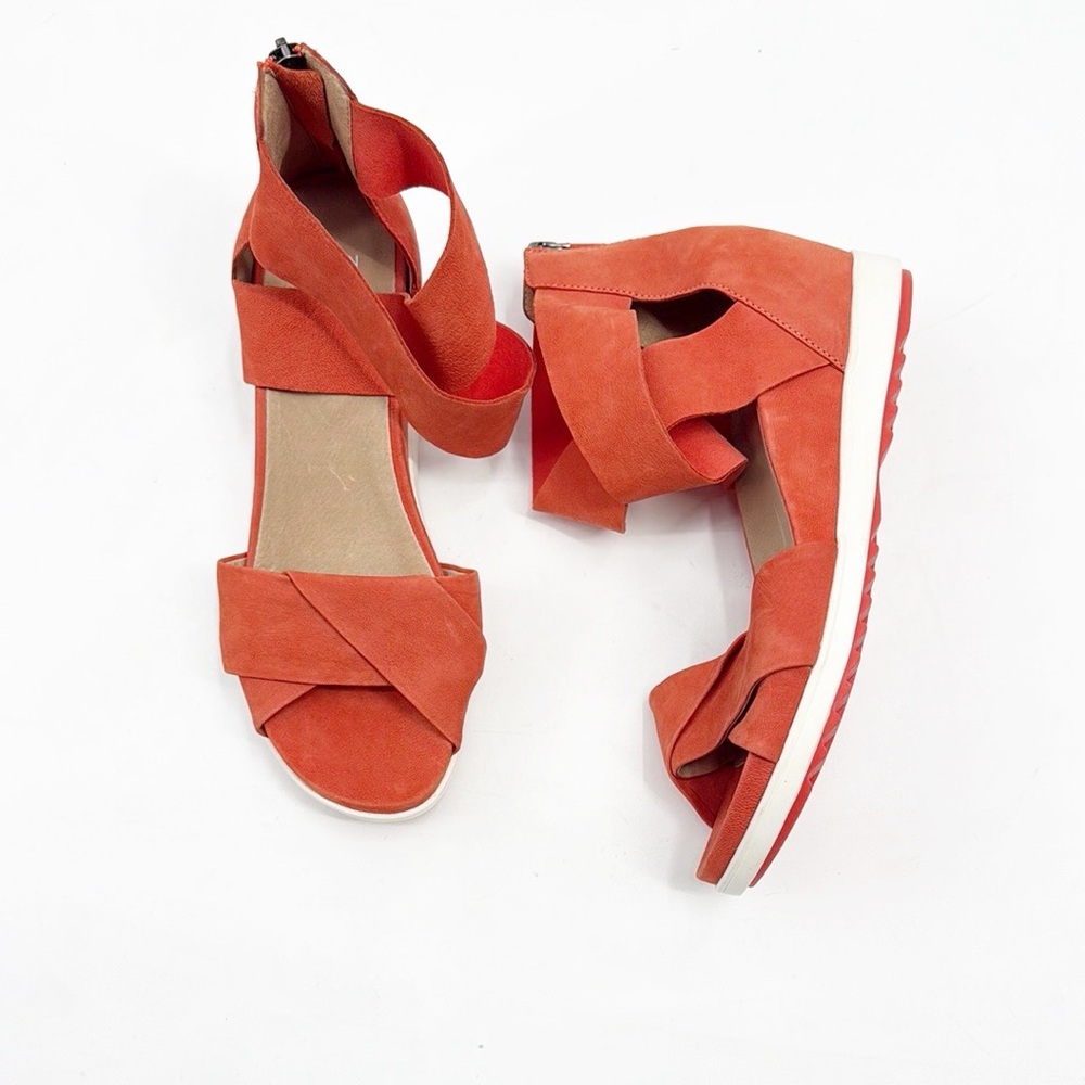 Eileen Fisher Tangelo Orange Viv Tumbled Nubuck Wedge Sandal size 9